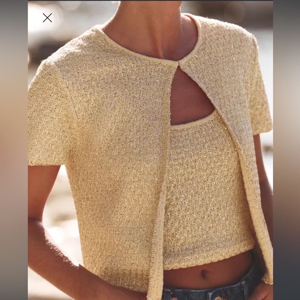 Zara Yellow Textured SEQUIN KNIT CARDIGAN
